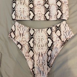 snakeskin strapless swimsuit
